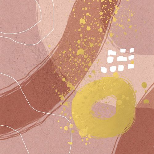 Abstracte organische geometrische vormen en lijnen in goud, roze en wit