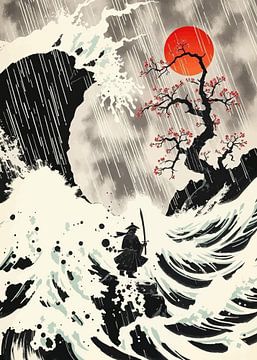 Samouraï japonais - Peinture à l'encre japonaise classique - Paysage