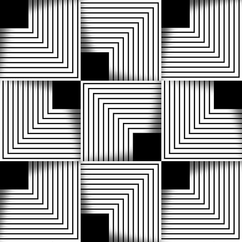 Carrés en 3D avec des lignes sur Corinne Welp