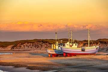 Fishing boats on the North Sea beach by Ursula Reins