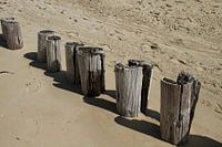 Golfbrekers palen op het strand