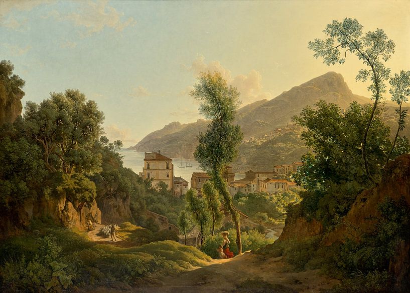 Josef Rebell, Gezicht op de stad Vietri met uitzicht op de baai van Salerno, 1819 van Atelier Liesjes