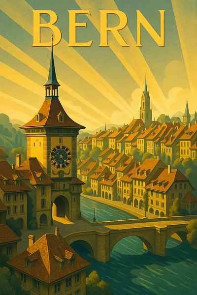 Bern Schweiz Vintage Art Deco Reiseplakat von Travel Shop
