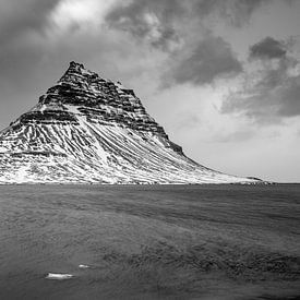 Dark clouds over the Kirjufell in Iceland (black and white)