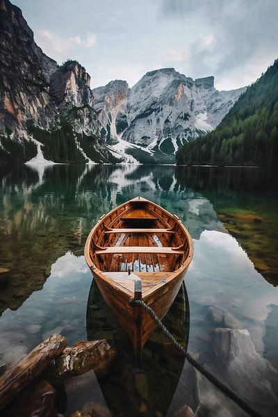 Boot auf dem See in den Bergen von fernlichtsicht