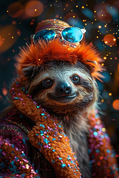 Funny sloth celebrates disco birthday in 70s style by Poster Art Shop