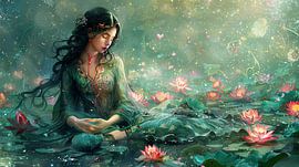 Frau mit Lotosblüten