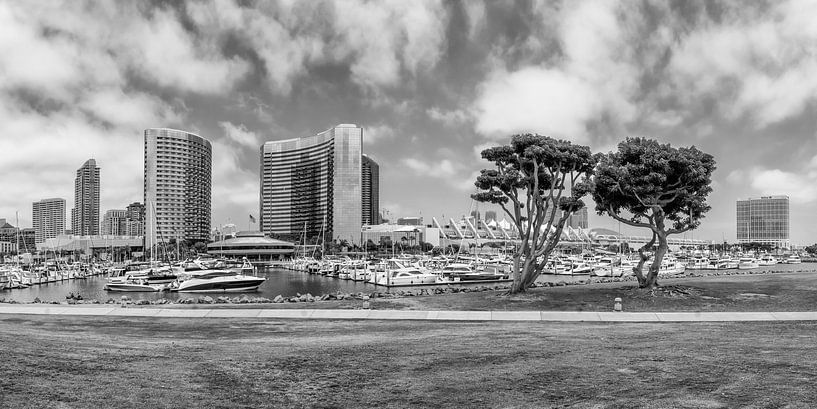 SAN DIEGO Skyline | Panorama Monochrom von Melanie Viola