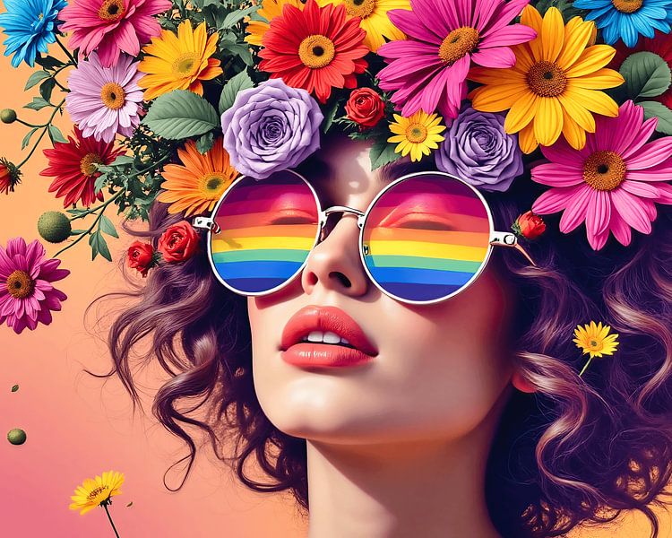Buntes und surreales Porträt einer Frau mit Brille von The Photo Artist