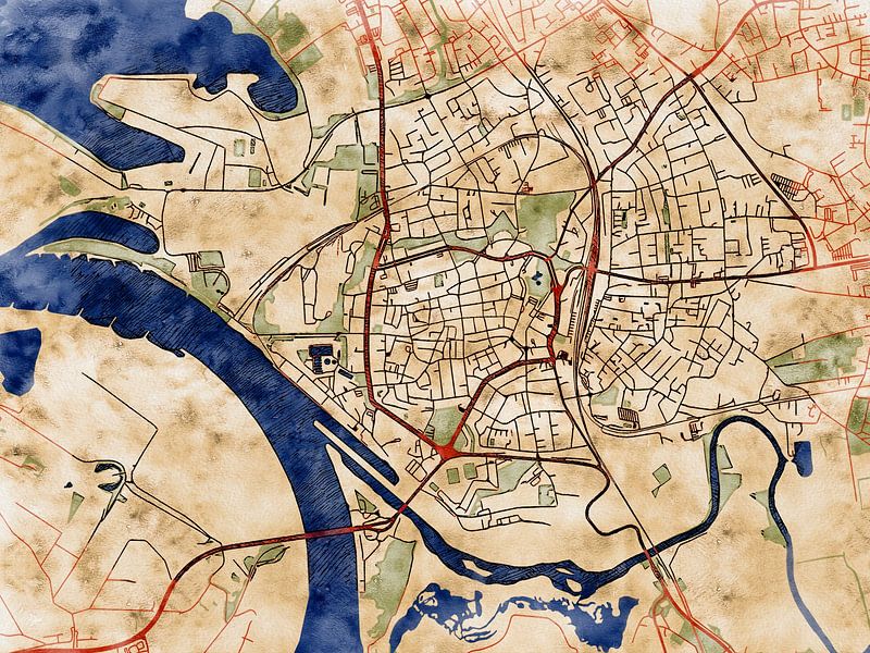 Map of Wesel with the style 'Serene Summer' by Maporia