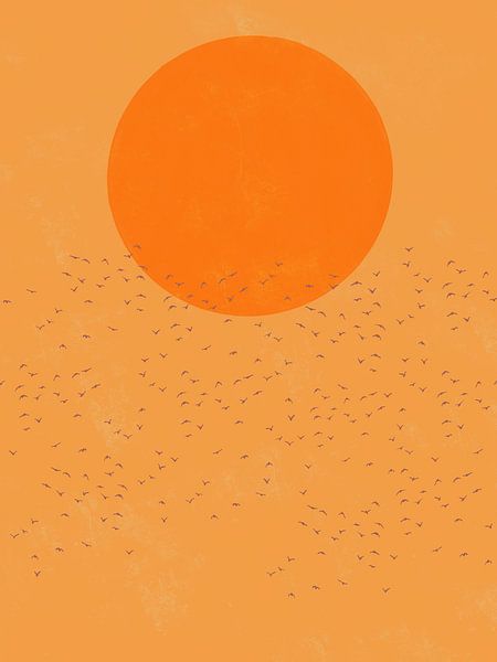 Afrikaanse zonsondergang landschap met vliegende vogels in de lucht. van All Africa