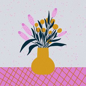 Vase à fleurs abstraites rose et jaune