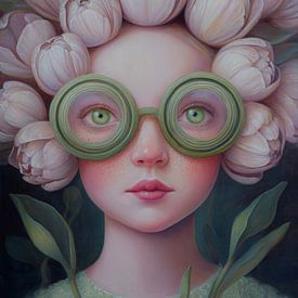 Dromerig portret met bloemen en groene bril van But First Framing