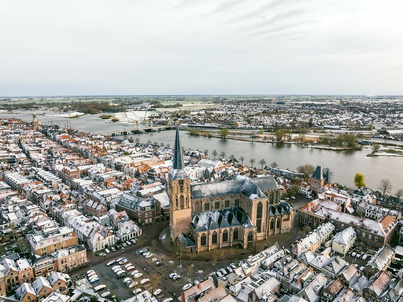 Kampen aerial view with snow on the rooftops in the city by Sjoerd van der Wal Photography