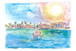Welcoming Pier on Lonely Caribbean Island of Belize