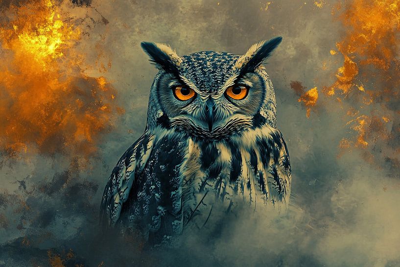 Hibou sur fond de feu par Imperial Art House