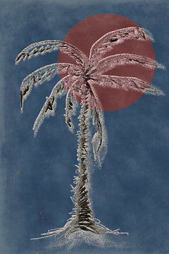 Palmboom met Zonsondergang van Caroline Drijber