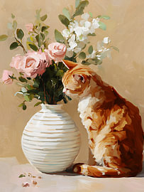 Kat met bloemen van IamHomeStudio