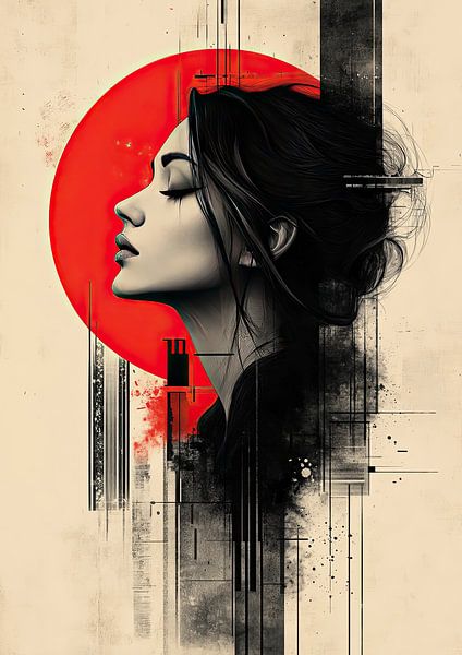 Een portret in rood en zwart van Hikmah Hidahasbi