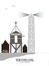 Skyline illustratie waddeneiland Terschelling zwart-wit-grijs van Mevrouw Emmer thumbnail