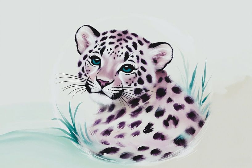 Verträumter junger Leopard Aquarell von Art & Soul Creations