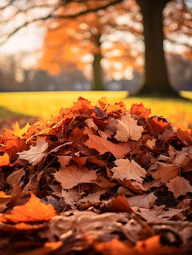 Stapels bladeren in de herfst V1
