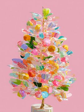 Bunter Weihnachtsbaum auf rosa - moderne abstrakte Partydekoration in Pastell von But First Framing