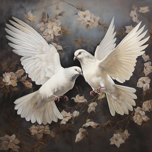 Witte duiven artistiek lichte kleuren