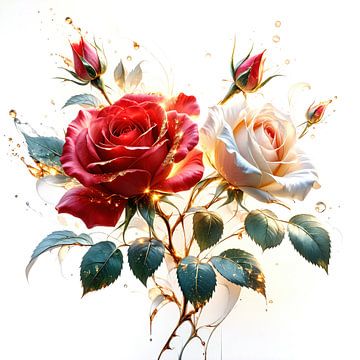 Majestueuze rozen in al hun gouden pracht - een poëtisch samenspel van kleur, licht en vloeiende elegantie (3 van 3) van AidasignArt