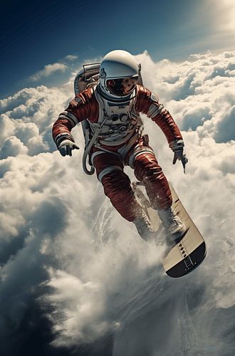 Astronaut surfend op de wolken