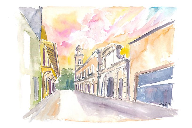 Santo Domingo Aquarell Straßenszene Calle el Conde von Markus Bleichner