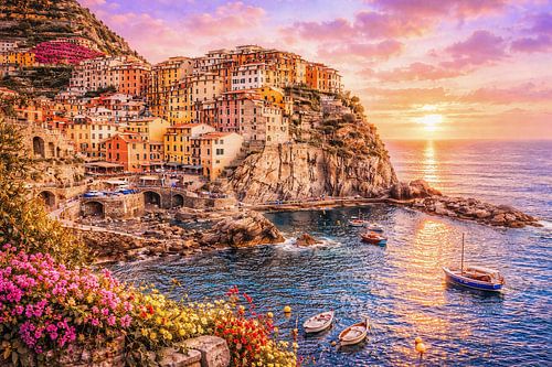 Zonsondergang in een Italiaans kustdorpje