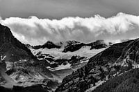 Snowy mountains in the clouds