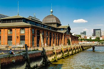 Vismarktgebouw aan de kade met Elbe in de haven van Hamburg van Dieter Walther