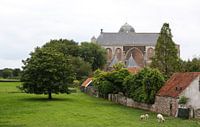 large church veere weliand with sheep and tree by Frans Versteden thumbnail