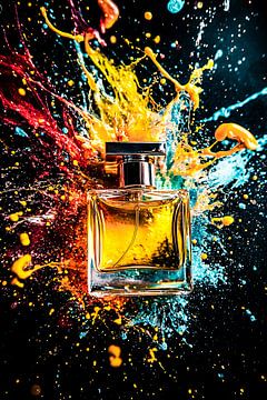 Colourful perfume bottle with splashes by Imperial Art House