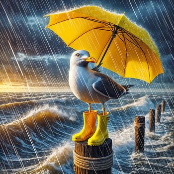 zeemeeuw met paraplu