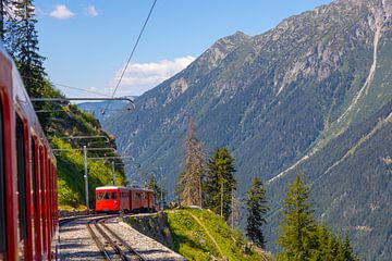 Trein in de Franse bergen Mont Blanc van Jacob Molenaar