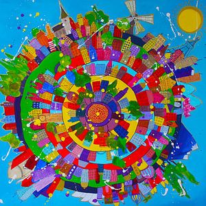 Peinture colorée du monde avec toutes ses villes sur Nicole Habets