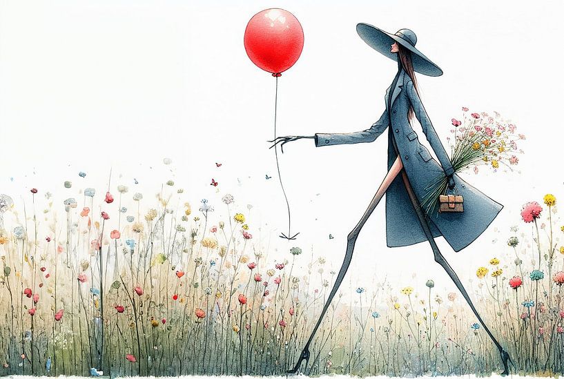 Femme avec un ballon rouge par Ans Bastiaanssen