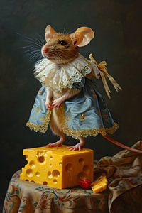 Maus mit Kleid Stehend auf einem Stück Käse