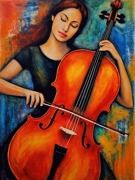 Vrouw speelt cello abstracte kunst van MIROKKU