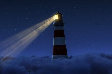 Leuchtturm über Wolken und Sternenhimmel sur Besa Art
