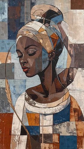 Expressief portret vrouw - oranje, roodbruin, beige en taupe - aardse kleuren