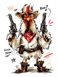 Cluck Yeah! Cowboy Rooster with Pistols – Funny Hand-Drawn Art by Ramy Salah Hefny