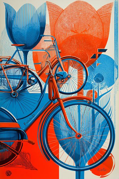 Bicycle world Amsterdam - Retro art poster by MArt