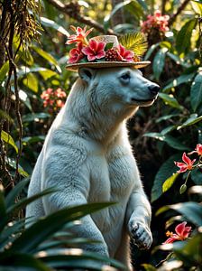 Élégance tropicale : l'ours polaire en fleurs