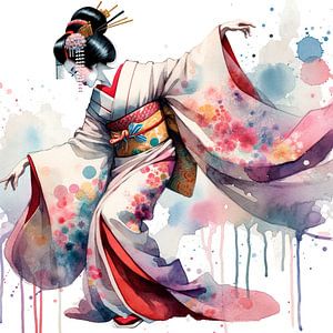 Geisha Dancer With Flowing Kimono