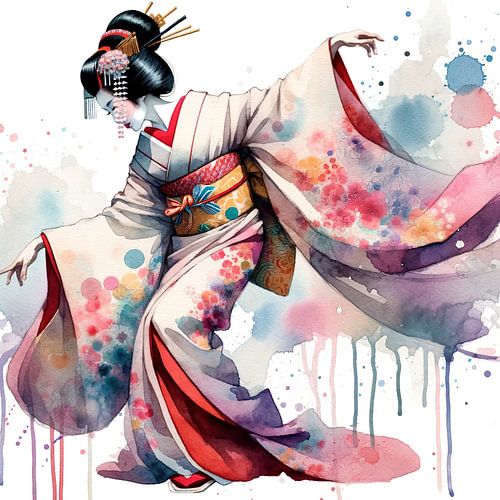 Geisha danseres met vloeiende kimono