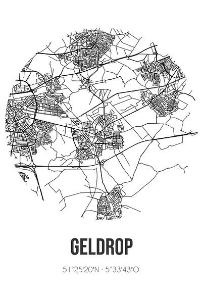 Geldrop (Noord-Brabant) | Landkaart | Zwart-wit van Stad & Wand